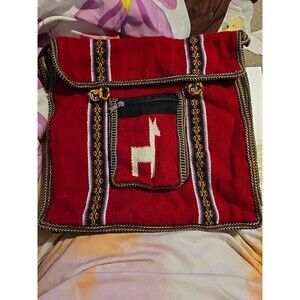 Classic Alpaca Shoulder Crossbody Purse Hand bag Logo White Alpaca  Stripe Boho
